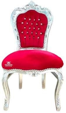Accentstol sammet röd fransk matstol i Louis XV stil barock rokoko nostalgi stol i silver finish röd sammet för matsal heminredning