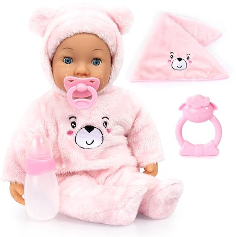 Bayer Design 94230AA Babydocka, gråter riktiga tårar, med sömniga ögon, mjuk kropp, tillbehör, 42 cm