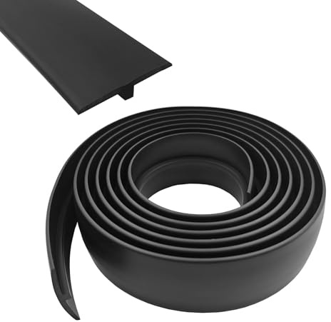 Övergångsprofil självhäftande, bredd 50 mm, flexibel PVC-övergångsrems-T-formdel, övergångslist utan borrning, täcklist (svart, 5 m)