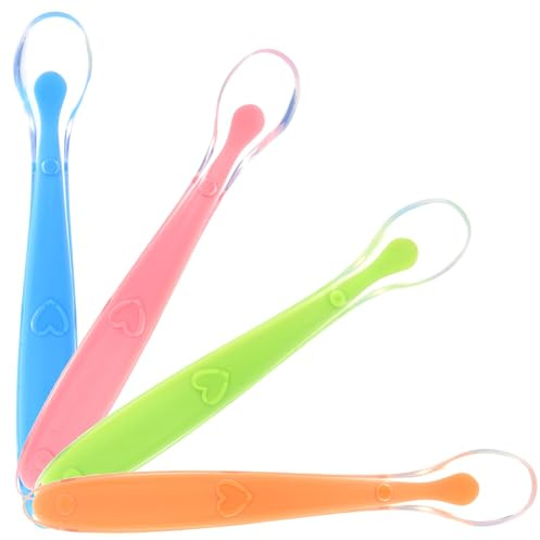 IWOWHERO 4stücke Teiliges -löffelset Für Mädchen - Weiche Und Sichere Fütterungsutensilien Blau Grün Gelb Für Beikosteinführung Und Zahnungshilfe