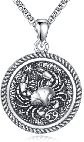 URONE Krebs Kette 925 Sterling Silber Krebs Anhänger und Kette Konstellation Halskette Schmuck Geburtstag Geschenke für Frauen Männer