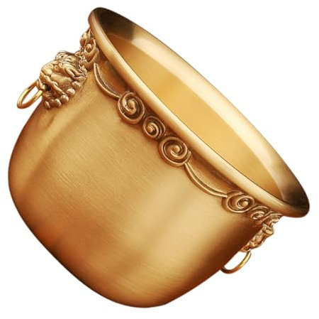 HOLIDYOYO Cuenco De Latón Con Cabeza De León Tazón Decorativo Budista Para Ofrendas Feng Shui Centro Mesa Prosperidad y Riqueza Hogar