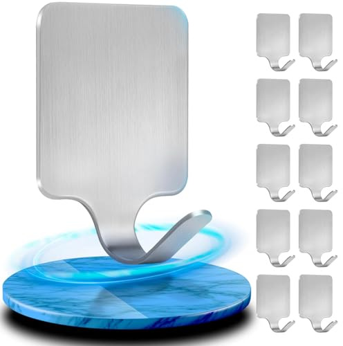 Crochet Adhésif Mural 10 Pcs, Acier Inox 304 épaissi 1.3mm Porte Serviette Mural Super Capacité de Charge, Crochets Adhesifs Muraux Stable, Accroche Serviette sans Percage Bon Choix pour les Chevaux