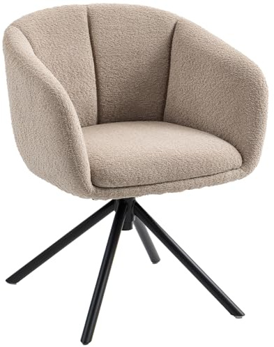 HOMCOM Sessel Wohnzimmer Drehbar Loungesessel mit Metallbeine Hellbraun | Relaxsessel, Lesesessel mit Leinenoptik, Polstersessel für Schlafzimmer