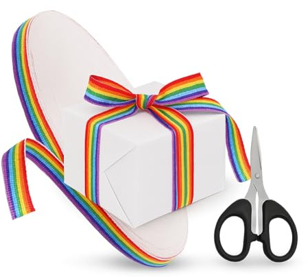 WOKICOR 50m Nastro Regalo Arcobaleno con Forbici, Nastri Colorati in Poliestere Morbido e Resistente per Decorazioni, Confezioni Regalo, Artigianato e Feste DIY