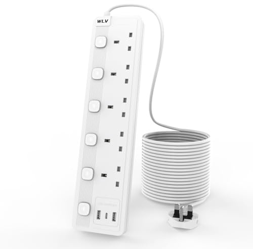 WLV Extension Lead 5M, 5 Gang Extension Lead with 3 USB Slots