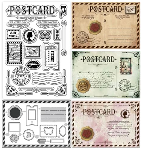 GLOBLELAND Postkarten Vintage Stempel Und Metall Stanzformen Etiketten Tickets Transparente Stempelrahmen Rand Stanzformen Für Die Kartenherstellung Prägung Scrapbooking
