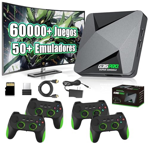G36 Pro Consola de Juegos Retro,60000+ Juegos,50+ emuladores,Caja de Juegos EmuELEC 4.3+Android 9.0 con Sistema Dual, con 4 mandos inalámbricos de 2,4 GHz,Consola de Videojuegos HD Plug&Play (128G)