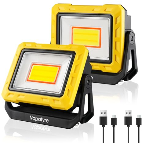 Napatyre Lampe de Travail LED Rechargeable, 2000LM Baladeuse LED avec Base Magnétique Rotative à 360°, 6 Modes, Lampe Mecanicien pour Auto, Atelier, Camping et Urgence (2 Pièces)