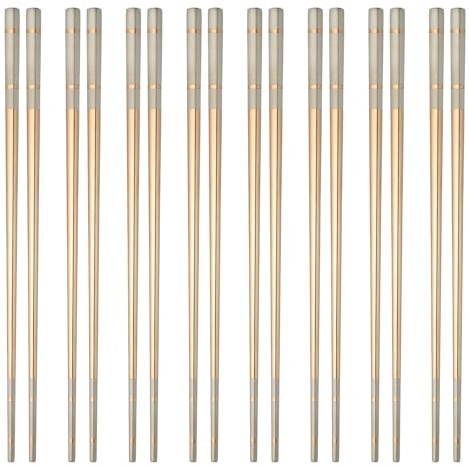 sourcing map 8 Pairs Stainless Steel Chopsticks, 23.5cm / 9.25 Inch Metal Chop Sticks Square Lightweight Chopsticks Tableware Accessories Bulk for Home Kitchen Hot Pot Cooking, Rose Gold
