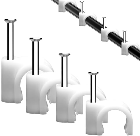 400PCS Cable Clips White, Nail In Wire Clips 4mm 6mm 8mm 10mm | white nail cable clips in 4 sizes for wall cable management, for Ethernet, TV, phone, USB and speaker wires