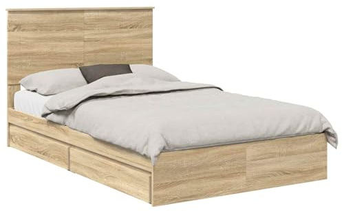 vidaXL Cama con Almacenamiento con cabecera Roble Sonoma 120 x 200 cm, Cama Rectangular Moderna, Marco de Madera Resistente, solución Minimalista para organizar tu Dormitorio