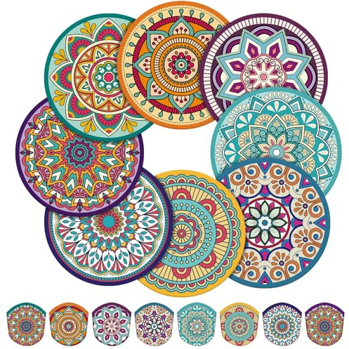 Gejoy 24 Pcs Purple Mandala Foldable Fan Style Mandala Flower Handheld Round Folding Flying Disc for Women Man Daily Use Festival Wedding Party Favors Decorations Portable, 8 Style