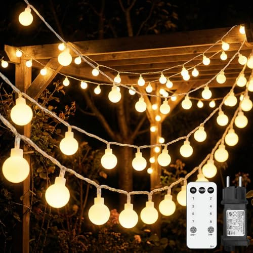 Kimuwote Lichterkette Außen Innen, 35M 300LED Kugel Lichterkette, Outdoor Strom Lichterketten mit 8 Modi IP44 Wasserdicht, ideal für Weihnachten, Hochzeit,Party,Garten,Terassen,Balkon Deko,Warmweiß