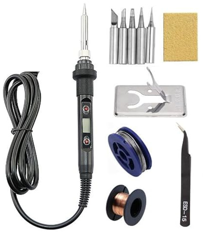 Station de Soudage, Température réglable numérique LCD, outils de soudage électrique for fer à souder, pince à épiler for fil à souder(Black Set)
