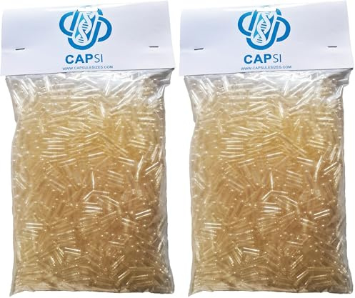 Empty Gelatin Capsules Size 00 – 1000 Count – Clear, High-Capacity (~750 mg) – Halal & Kosher Certified – Fits All size 00 Filling Machines (Pack of 2)