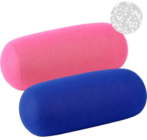 2 Stück Mikroperlen Nackenrolle, Zylindrisches Nackenstützkissen Weiches Bolster Kissen mit Mikroperlen für Schlafen, Büro und Reise, für Kopf-, Nacken- und Rückenstütze, 30 x 16 cm (Rosa, Blau)