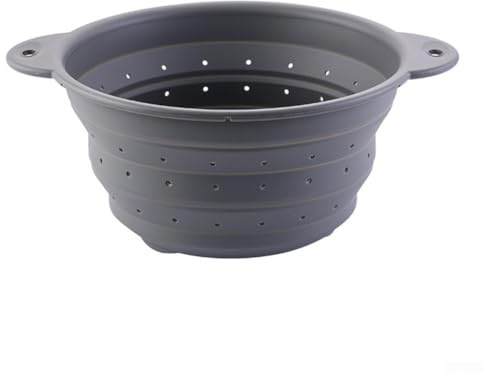 Cestello di scarico pieghevole in silicone per cucina, colino pieghevole per pasta, bacche, risciacquo, resistente al calore, salvaspazio, facile da pulire, 23 x 26 x 3,5 cm, blu grigio (grigio grande