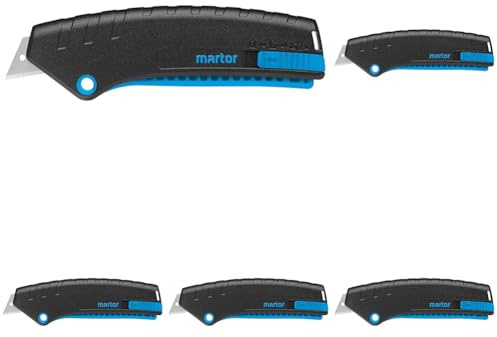MARTOR couteau de sécurité avec rétraction de la lame, SECUNORM MIZAR, cutter professionnel, léger, plastique, droitiers & gauchers, logistique (Lot de 5)
