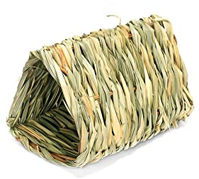 HGENAHGTF Casa de césped para tejer a mano natural, cama de juego plegable, túnel escondite, juguete para hámsteres, casa de paja