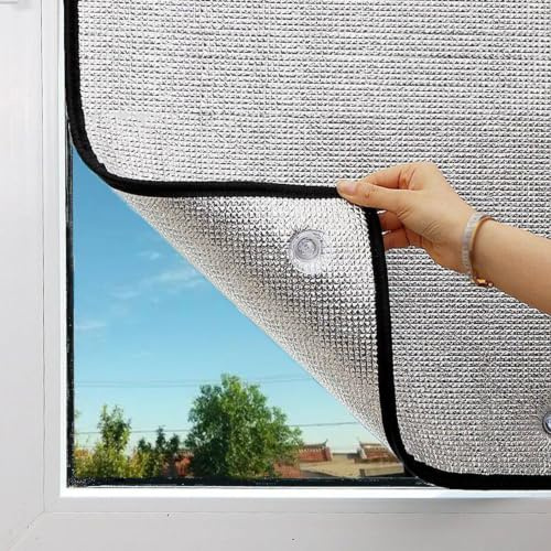 LRYELWA Rückstandslose Sonnenschutz Folie,Sichtschutz Wärmeisolierung Reflektierende Fensterfolie,8 mm Aluminiumfolie Isolierfolie für Fenster Innen oder Außen,mit Saugnapf (75cm x 100cm)
