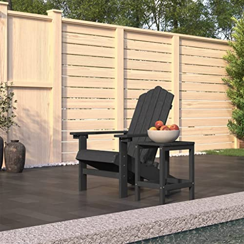 LoogCape Adirondack-trädgårdsstol med bord HDPE antracit väderbeständig stapelbar med högt ryggstöd och breda armstöd för terrass balkong trädgård bekväm relaxstol