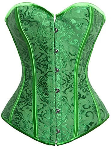 Martya Women's Satin Wiast Cincher Boned Bridal Lace Up Corset and Bustiers for Party Green