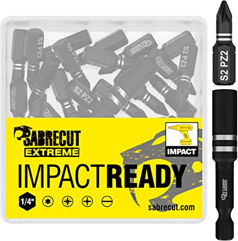 41 x SabreCut SCPA25_41 25mm PZ2 Impact Screwdriver Driver Bits Set Single Ended Pozidriv POZI No.2 Heavy Duty Including Bit Holder and Storage Box