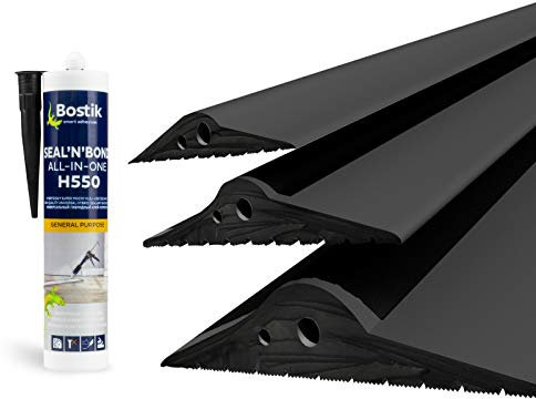 DQ-PP GARAGENTOR DICHTUNG – 3,5m – 15mm x 80mm – inkl. Montagekleber – schwarz – Bodenabdichtung aus EPDM – Gummidichtung – Garagendichtung – Gummischwelle – Türschwellendichtung Bodenplatte
