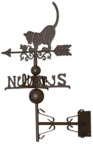 AUBRY GASPARD - Girouette Chat Fonte - 44 x 33 x 64 cm - Poids 3,38 kg - Kit Fixation Toit ou Pignon - Décoration Jardin Élégante - Indicateur Vent Fonctionnel