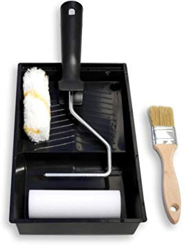 Tecno Prodist TECPINT Kit Smalto 2 Mini Pittura Antigoccia Pennello Ideale per Laccare Metallo, Legno e Smaltare-Qualità Professionale-2 Rulli 11 cm-Brocha 40 mm-Vaschetta, Piccolo