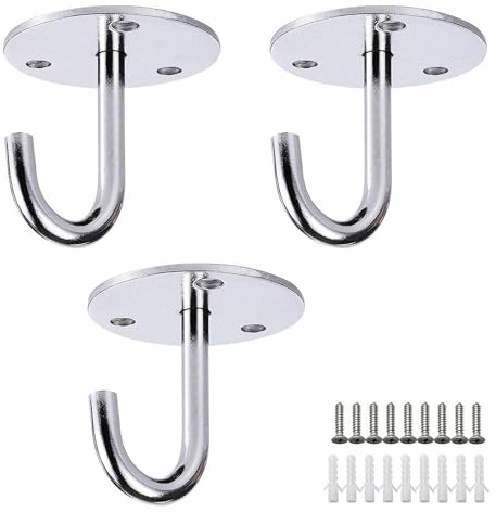 JaneYi (3 Stück Deckenhaken Edelstahl Runder Boden Schraubbefestigung Top Wandhaken zum Aufhängen von Lampe Deckenventilator Kleidung Mantel Handtuch Pflanzenkorb Werkzeug und Moskitonetz usw.