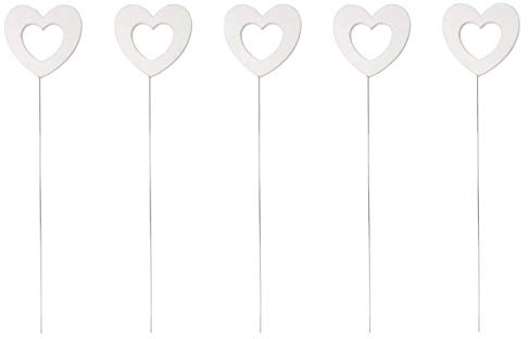DARO DEKO Blumen-Stecker Herz weiß mit Metallstab 5 Stück
