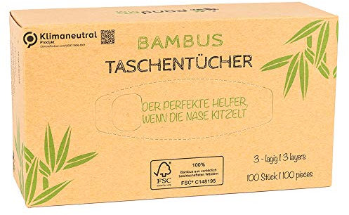 pandoo 100% Bambus Taschentücher | Holzfreies Taschentuch in plastikfreier Verpackung | Kosmetiktücher Box Spender | 100 Blatt - 3-lagig | Perfekt für jede Nase | (24 Stück)