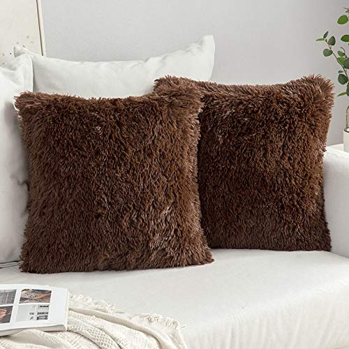 MIULEE 2er Set Kissenbezug 40×40cm Langflor Plüsch Schokolade | Superweich Kuschelig Pflegeleicht Langlebig Modern Dekorativ Für Sofa Bett Wohnzimmer Schlafzimmer Und Gästezimmer