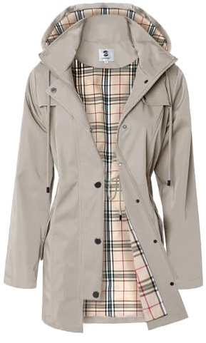 SaphiRose Women's Long Hooded Rain Jacket Outdoor Raincoat Windbreaker(Khaki,X-Large)