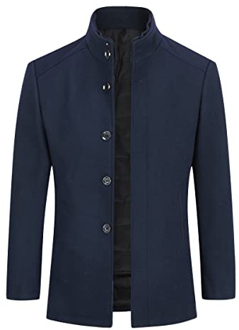 Sliktaa Herren Wollmantel Slim Fit Stehkragen Weste Kurzmantel | Warmer Herren Wollmantel mit Stehkragen und Reißverschluss Weste. Slim Fit Kurzmantel für Winter, Freizeit und Business.
