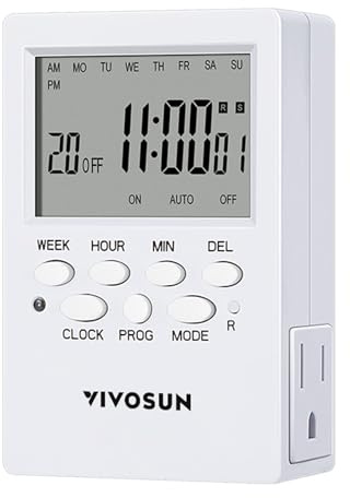 VIVOSUN Digital Timer Outlet 7 Day Programmable Digital Outlet Timer with 2 Independent Outlets 3 Prong, 20 on/Off Programs Groups, Countdown Setting, Indoor for Light Lamp, Fan（1Pack）