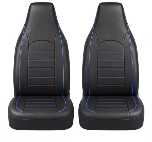 TOYOUN Klassisch Autositzbezüge Vordersitze Highback Sitzbezüge Auto Vordersitze 2er Universal Schonbezüge PU Leder Sitzschoner für Autositz Vorne Schwarz Blau Auto-Zubehör Innenraum