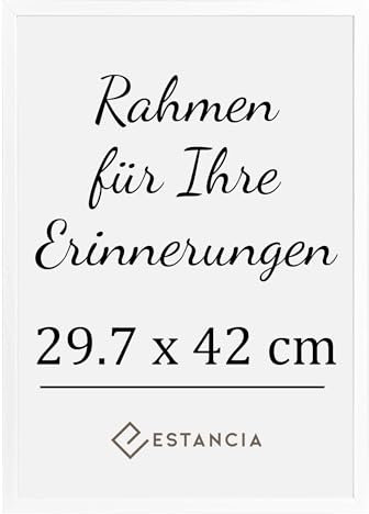 Estancia Weißer Bilderrahmen aus Kiefernholz 29,7x42 cm (A3) mit Bruchsicherem Acrylglas | Moderner 29,7 x 42 cm Holzbilderrahmen Din A3