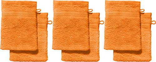 REDBEST Waschhandschuhe, Waschlappen 6er-Pack Chicago orange Größe 15x21 cm - saugstark, strapazierfähig, ideal für Reisen, Sport (weitere Farben)