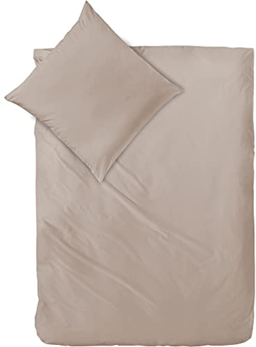 Decoper ® Mako-Satin Bettwäsche aus 100% Baumwolle | Atmungsaktiv & kuschelig weich | Farbe Taupe Beige| 2 teilig - 135 x 200 cm + 80 x 80 cm