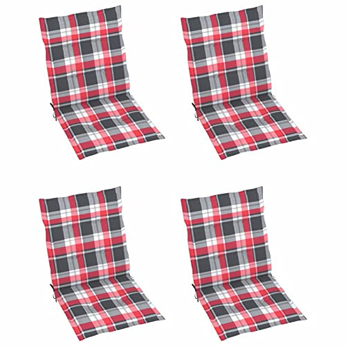 Tidyard 4X Gartenstuhl Auflage für Niedriglehner Kissen Sitzkissen Stuhlkissen Polster Stuhlauflage Sitzauflagen Sitzpolster Rot Karomuster 100x50x4cm