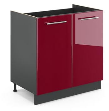 Vicco Meuble Bas sous-évier Fame-Line, Rouge Bordeaux Haute Brillance, 80cm sans PT, à Combiner avec d'autres modules de la série Fame-Line
