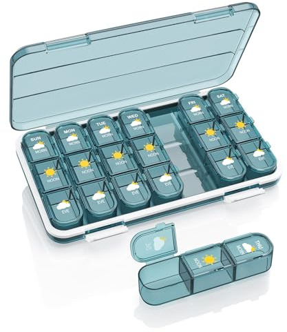 Pill Organizer 3 Times A Day, 7 Day Pill Box - Acedada Weekly Travel Pill Container, Large Medicine Dispenser Vitamins Case Supplements Holder Organizer, Blue