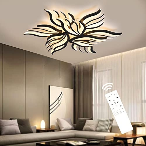 Lihaian Moderne LED Deckenleuchte Dimmbar - 90W Wohnzimmerlampe Deckenlampe Schlafzimmer mit Fernbedienung Lichtfarbe Helligkeit Farbwechsel - Schwarz Deckenbeleuchtung Lampe Dimming Innenbeleuchtung