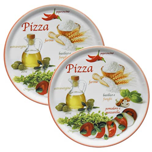 MamboCat Set di 2 piatti da pizza Napoli Red I Ø 32 cm – Grandi I 2 persone I piatti con motivi e scritte I Decorati I per pizza o per la tavola I Porcellana