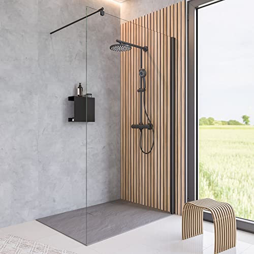 Schulte Duschwand Alexa Style 2.0 Duschwand Walk In, Black Style, 90 x 200 cm, 6 mm Sicherheitsglas, fixil beschichtet, schwarz, EP369206 68 500