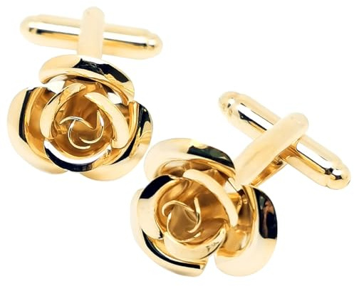 Jonwo Boutons de manchette en acier inoxydable en forme de fleur - Avec boîte cadeau - Pour femme ou femme, 14.5 x 14.5mm, Laiton, Pas de gemme
