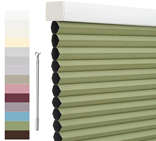 Tonature Custom Size 100% Blackout Roller Shades Cellular Shades Cordless Roller Blinds Honeycomb Waterproof Thermal Insulated Window Shades for Home, Office and Patio Doors Green